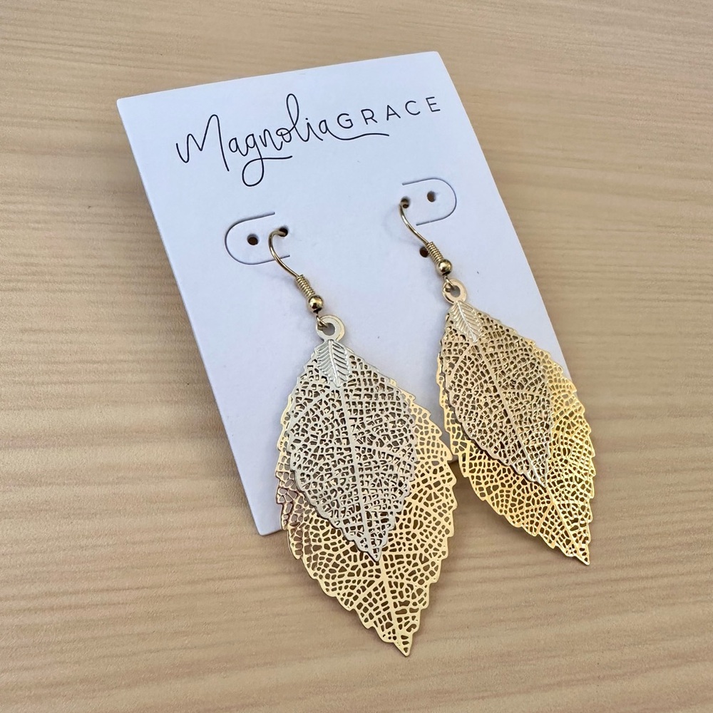 Magnolia Grace - Double Leaf Earrings